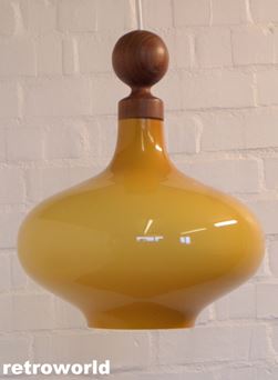 Mid Century vintage danish glass & teak pendant ceiling light holmegaard era