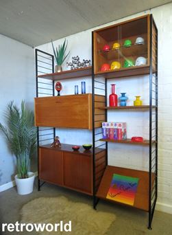 Vintage Mid Century Retro 60s 70s Teak Staples Ladderax Wall Shelving Modular Display & Storage System Unit