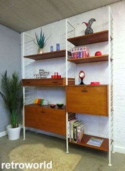 Vintage Mid Century Retro 60s 70s Teak Staples Ladderax Wall Shelving Modular Display & Storage System Unit