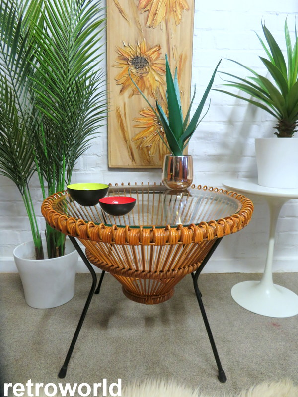 Vintage Mid Century Retro 60s Franco Albini Rattan Wicker Coffee Table