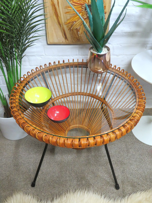 Vintage Mid Century Retro 60s Franco Albini Rattan Wicker Coffee Table