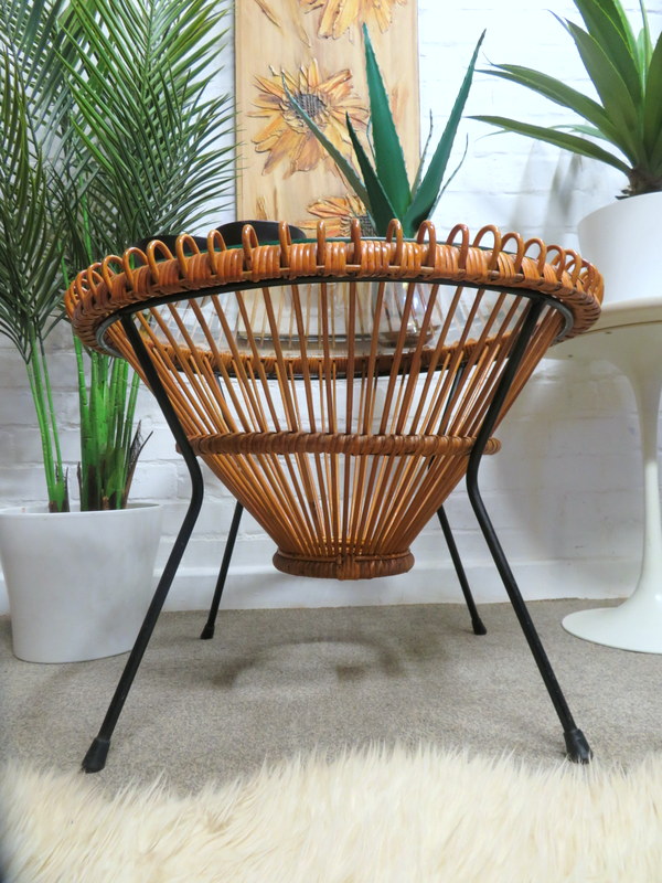 Vintage Mid Century Retro 60s Franco Albini Rattan Wicker Coffee Table