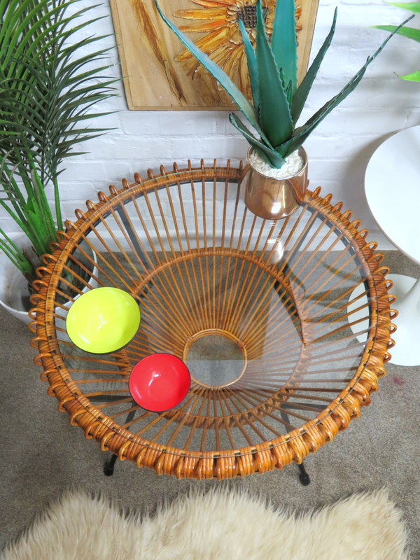 Vintage Mid Century Retro 60s Franco Albini Rattan Wicker Coffee Table