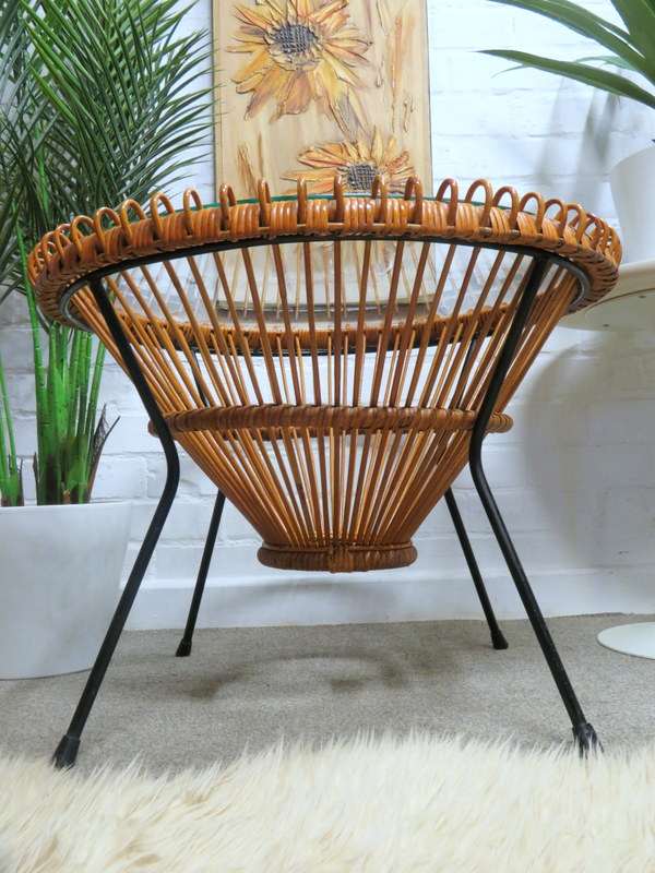 Vintage Mid Century Retro 60s Franco Albini Rattan Wicker Coffee Table