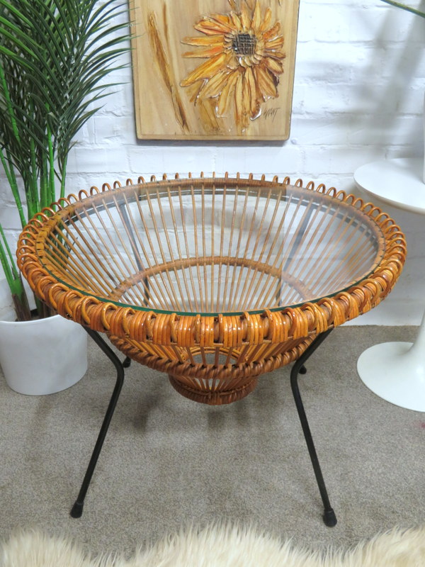 Vintage Mid Century Retro 60s Franco Albini Rattan Wicker Coffee Table