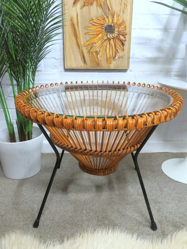 Vintage Mid Century Retro 60s Franco Albini Rattan Wicker Coffee Table