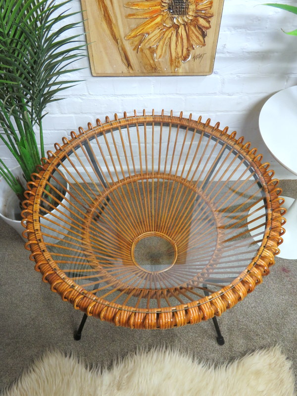 Vintage Mid Century Retro 60s Franco Albini Rattan Wicker Coffee Table