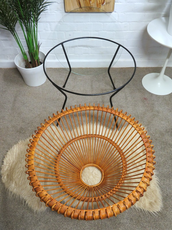 Vintage Mid Century Retro 60s Franco Albini Rattan Wicker Coffee Table