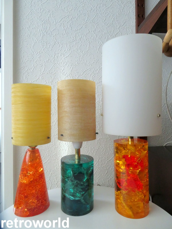 Vintage Mid Century Retro 60s RARE SHATTALINE CRUSHED ICE TABLE LAMP & SHADE