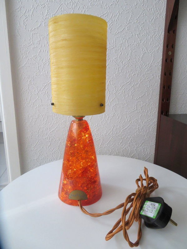 Vintage Mid Century Retro 60s RARE SHATTALINE CRUSHED ICE TABLE LAMP & SHADE