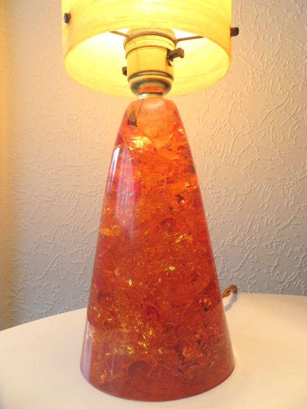 Vintage Mid Century Retro 60s RARE SHATTALINE CRUSHED ICE TABLE LAMP & SHADE