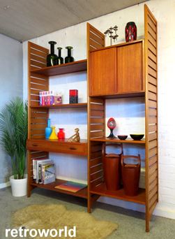 Vintage Mid Century Retro 60s 70s Teak Staples Ladderax Wall Shelving Modular Display & Storage System Unit